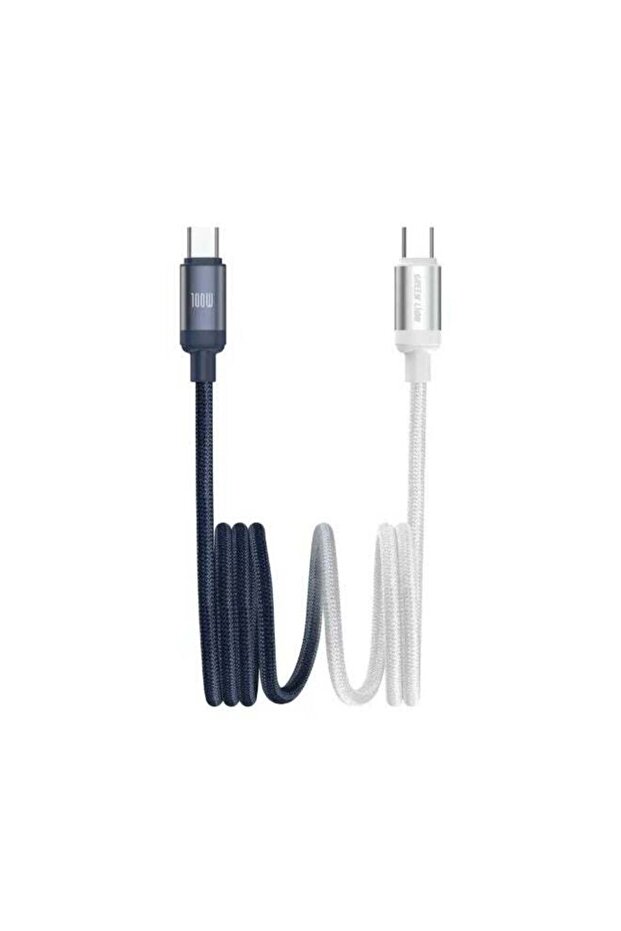100W DUO COLOR BRAIDED USB-C TO USB-C CABLE 1M - White+Blue