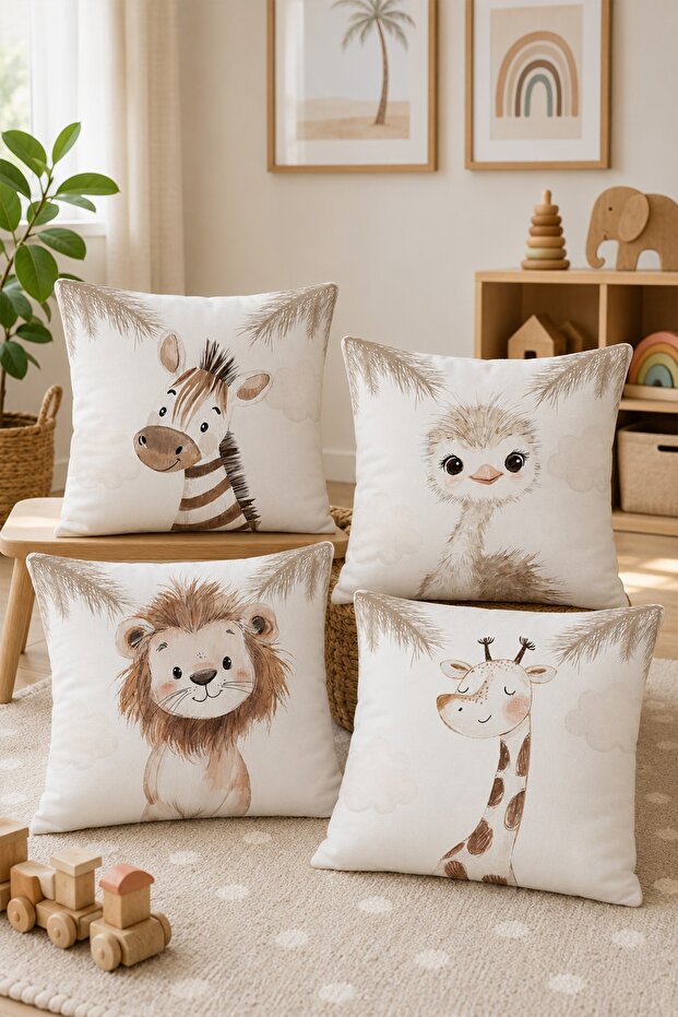 Cute Animals in the Forest Patterned 4-Piece Children's and Baby Pillowcase Set