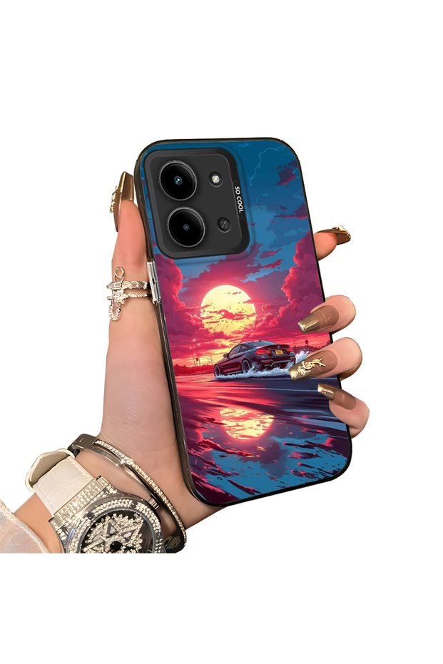 Redmi 15C 4g Compatible Silicone Edge Hard Back Case Couple Phone Case Sunset Patterned