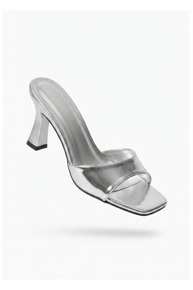 Jova Daily Silver Patent Leather Heeled Slippers 8 cm
