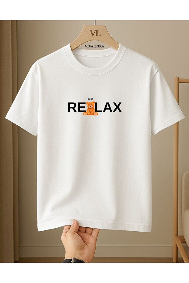 Relax Printed 100% Cotton Crew Neck Regular Unisex T-Shirt
