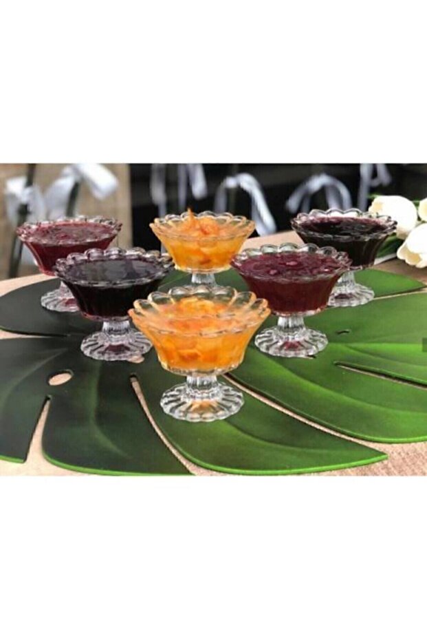 6 Pieces Footed Glass Sugar Bowl Jam Turkish Delight Bowl Snack Bowl