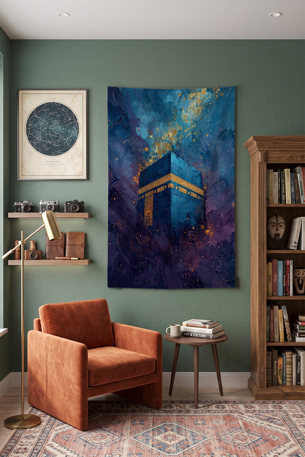Kaaba Artistic Illustration Wall Covering – Modern Decorative Quality Fabric Tapestry Wall Tapestry