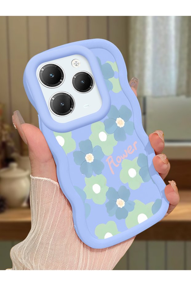 Infinix Hot 40 Compatible Case Camera Protector Blue Silicone Couple Phone Case Floral Pattern