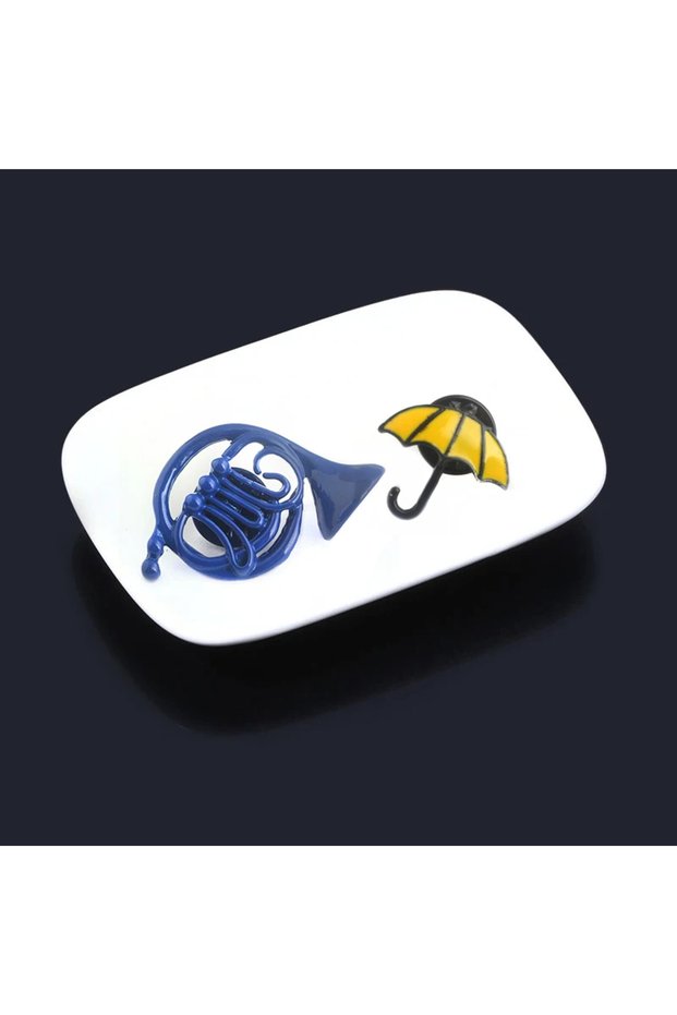 2Pcs Movie How I Met Your Mother Pins Brooch HIMYM Cute Blue French Horn Yellow Umbrella Enamel Broo