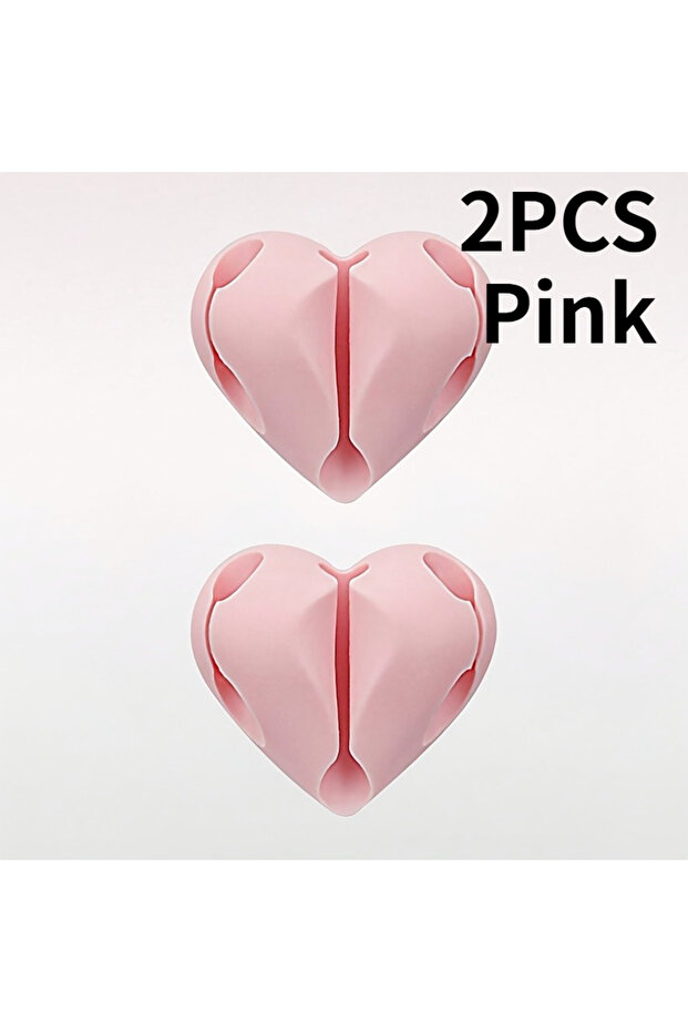 2PCS Pink 2PCS Self-Adhesive Heart-Shaped Cable Organizer,Phone Charging Line Holder,for Desks, Nigh