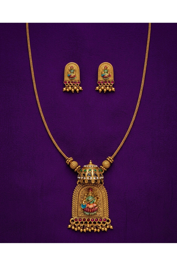 Temple Pendant Necklace Set with Enamel Detailing