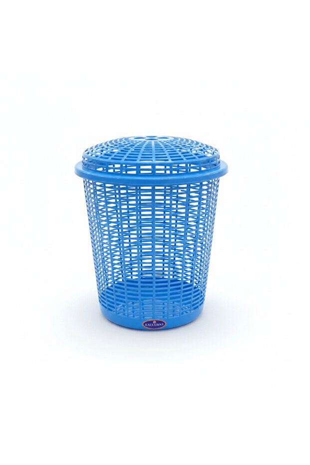 Plastic Laundry Basket with Lid - 50 × 38 cm - Beige / Blue / Pink