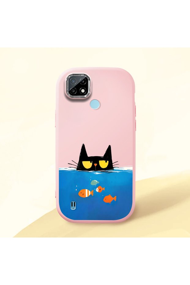 Realme C21 Compatible Shock-Absorbing Camera Protected Pink Silicone Case