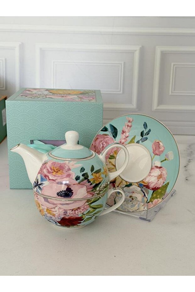 Porcelain Teapot and Teacup Set 3 Pieces Full Bloom