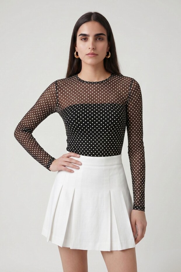 Polka Dot Tulle Blouse Black