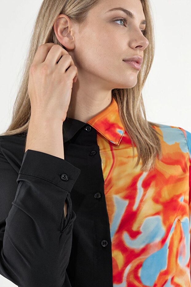Msn Women's Abstract Patterned Buttoned Shirt
