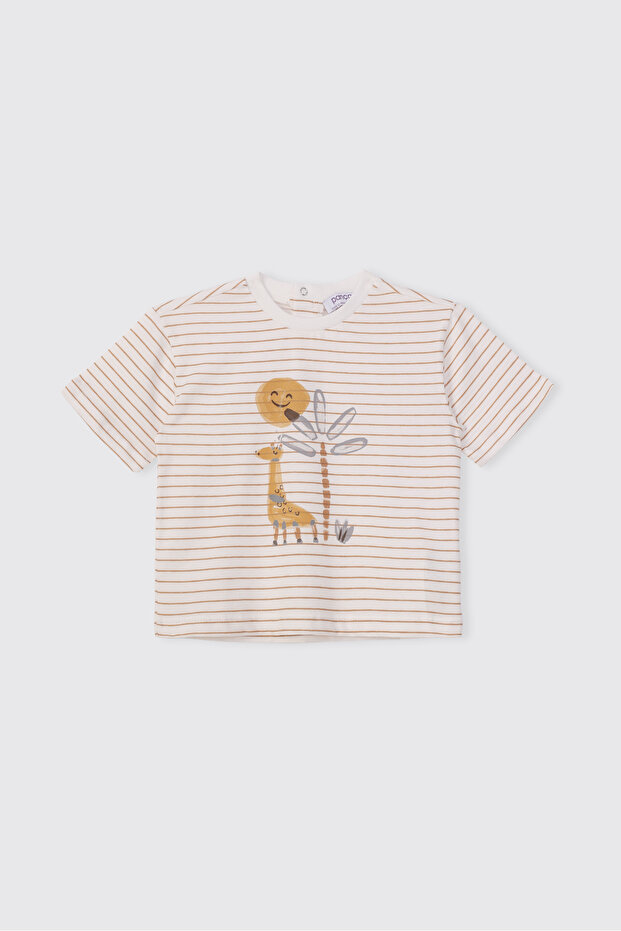 Baby Boy Printed Short Sleeve Ecru T-Shirt