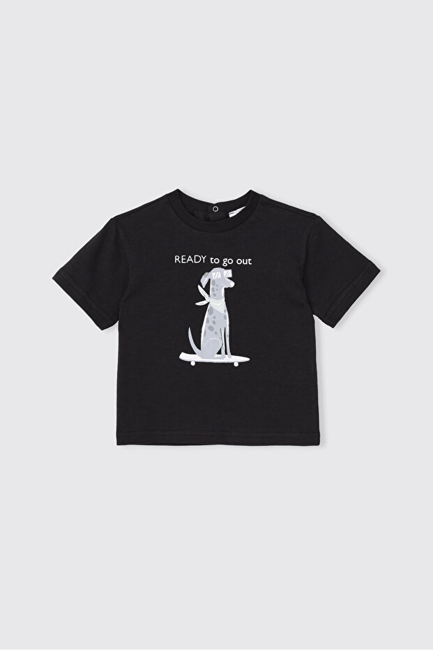 Baby Boy Printed Short Sleeve Black T-Shirt