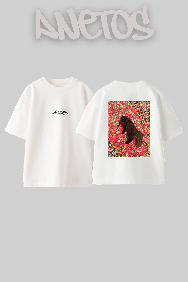 Iranian Cat Hali Design Back Printed Cotton White Oversize T-Shirt