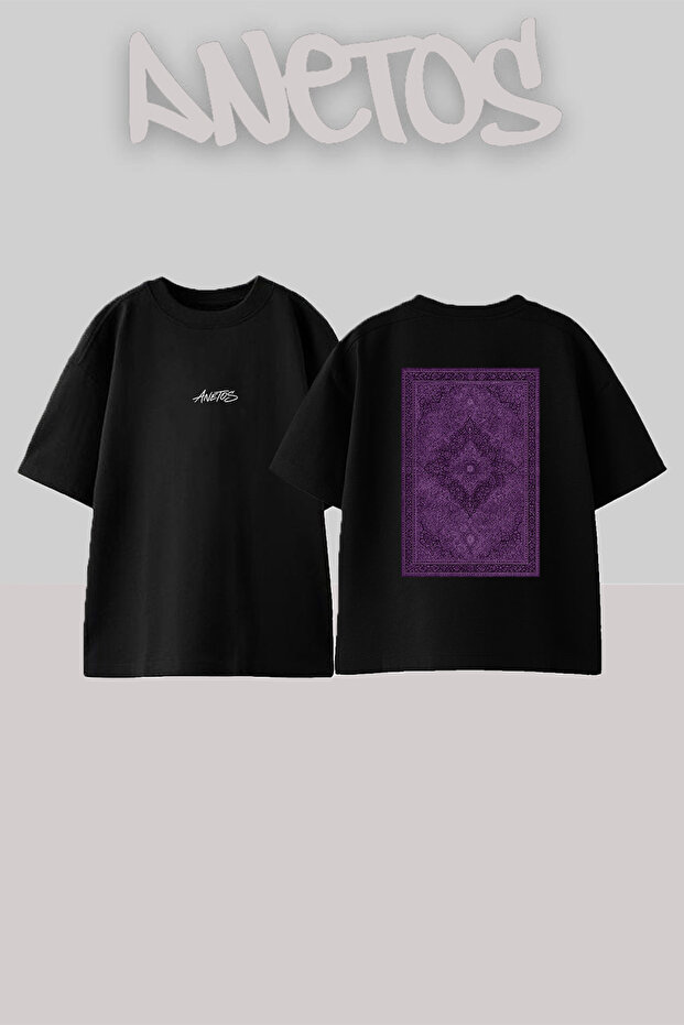 Purple Persian Hali Design Back Printed Cotton Black Oversize T-Shirt