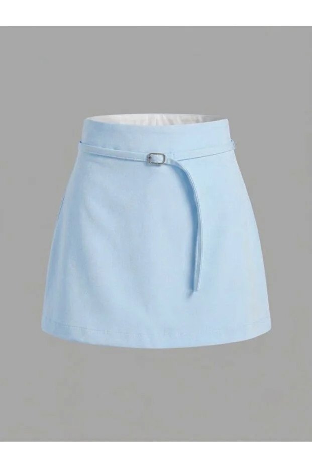 Women's Belted Zippered Back Pocket Solid Color Shorts Skirt