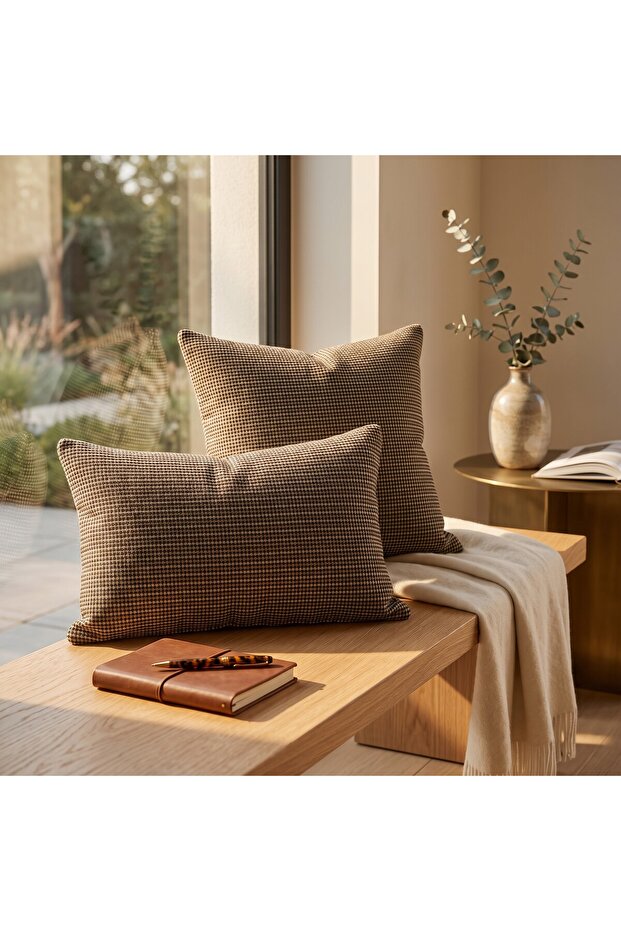 Mocha Grid Woven Decorative Throw Pillow Brown Square & Rectangular Modern Design
