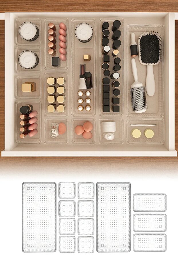 14 Pieces Jewelry Accessories Drawer Organizer Box Set Jewelry Organizer Transparent