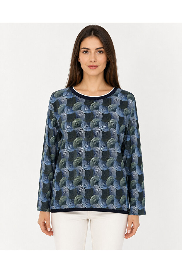 Women's Patterned Knitwear Round Neck Long Sleeve Blouse