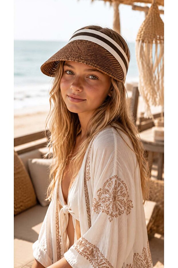 Brown Straw Visor Tenisci Girl's Hat 10-18 Years