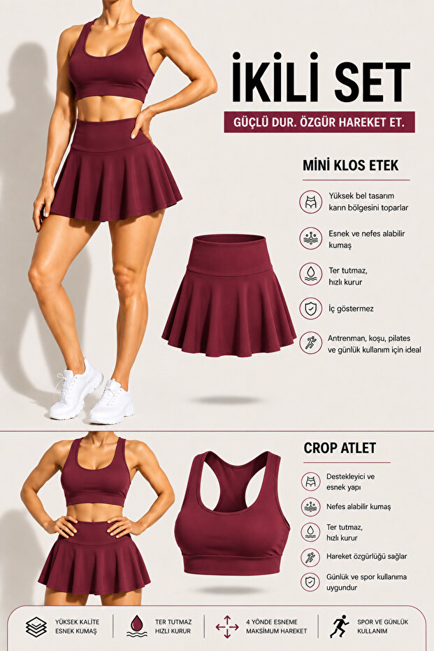 Women's High Waist Flared Skirt - Crop 2-Piece Set