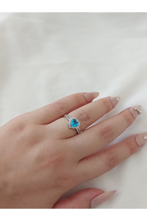Blue Heart Zircon Stone Steel Gift Adjustable Ring for Lover
