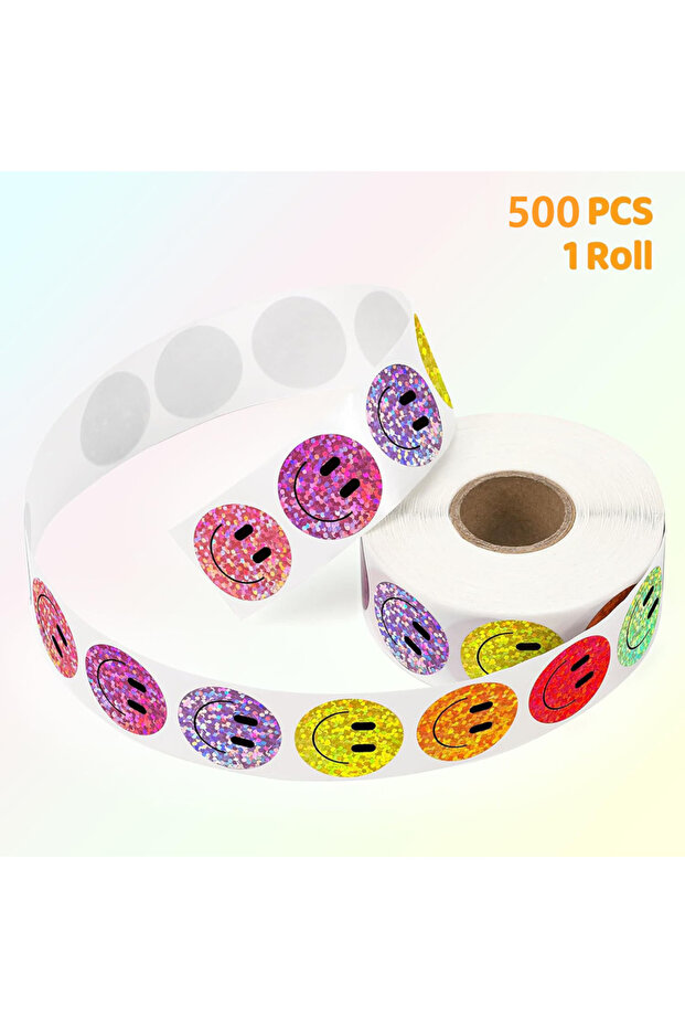 Round 500pcs/roll Smile Face Star Stickers Laser Colorful Happy Face Sticker for Classroom Back To S