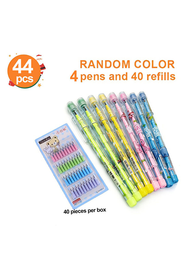 Mixed Color 4 Sharpen-Free Missile Pencils and 40 Refills, Suitable for Classroom Rewards, Learning,