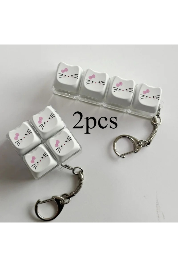 A B Hello Kitty Kawaii Luminous Fidget Keychain Cute Cat Ear Keyboard Press Toy, Glow in Dark Stress