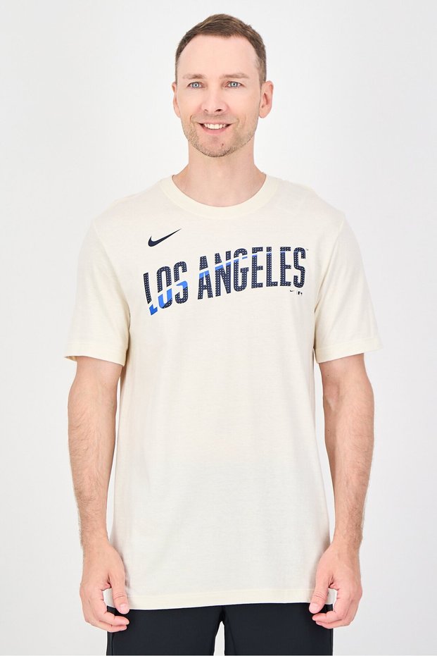 x MLB Men Sportswear Fit Short Sleeve Los Angeles Dodgers Baseball T-Shirt, Cream