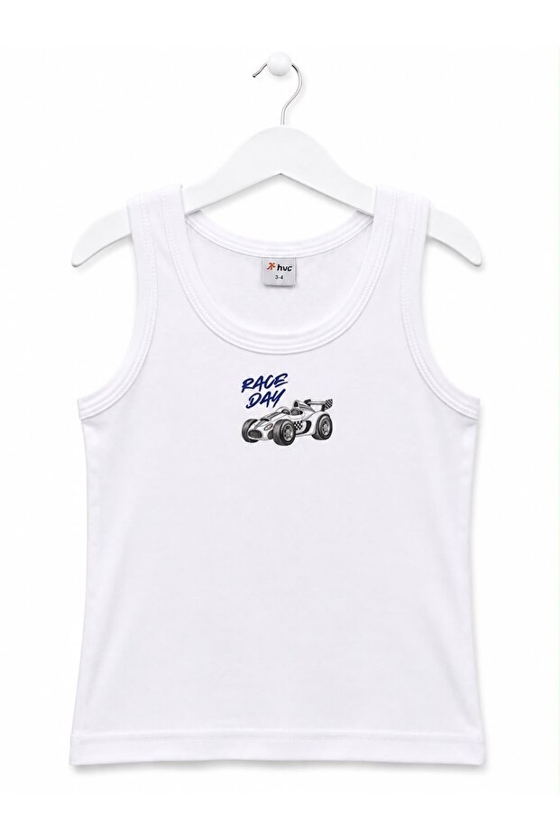 Boy's Printed 100% Cotton Thick Strap Undershirt White Soft Textured (1-14 Years Old)