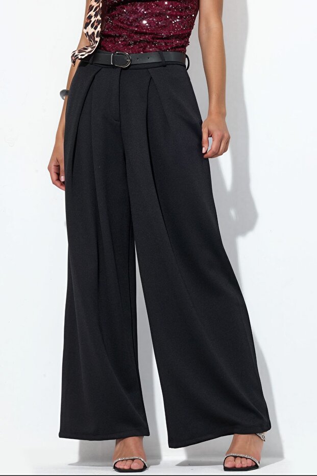 Busem High Waist Belted Wide Leg Crepe Trousers