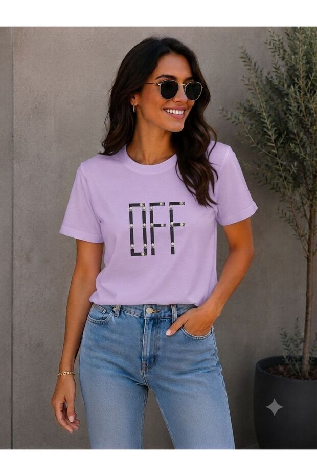 تي شيرت نسائي أساسي مطبوع رقميًا من OFF