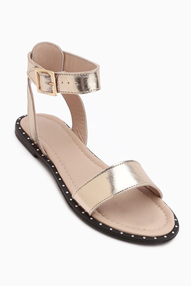 Winona Genuine Leather Gold Ankle Buckle Women's Sandals