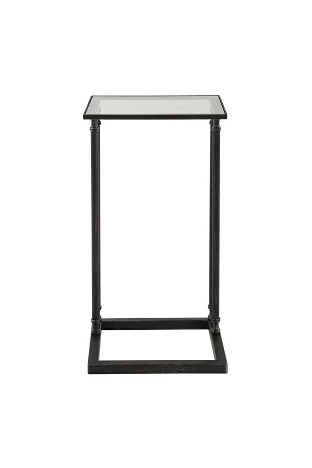 طاولة هينزلر مستطيلة الشكل فضية اللون مقاس 30 طول × 63 ارتفاع × 33 عمق مع سطح زجاجي