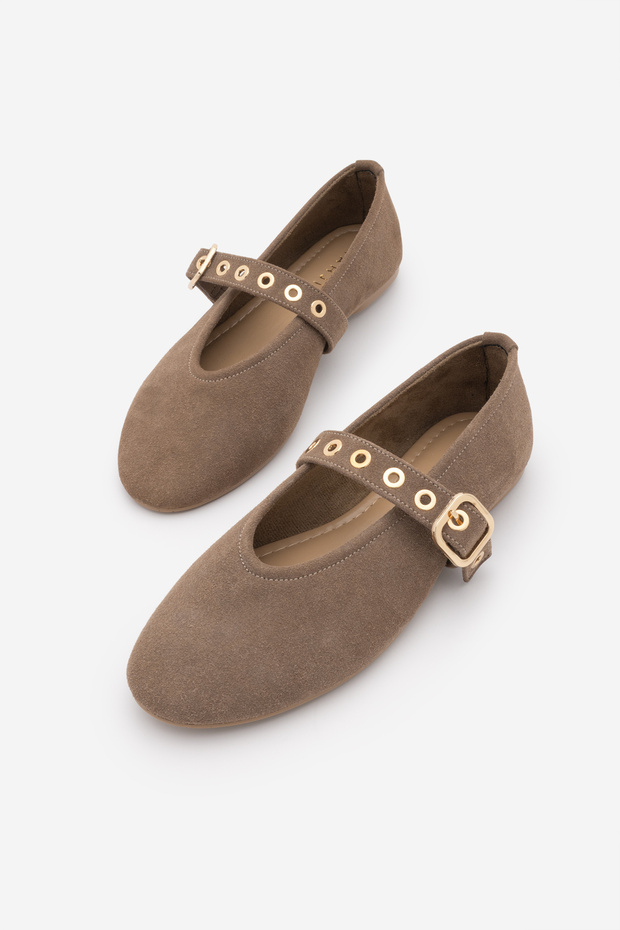 Women's Buckle-Strapped Ballerinas Harves Mink Suede