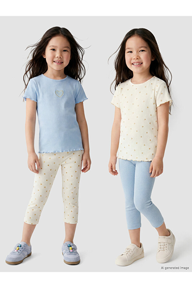 Nevavm Patterned Girls' Tights with Difference 2-Piece Set