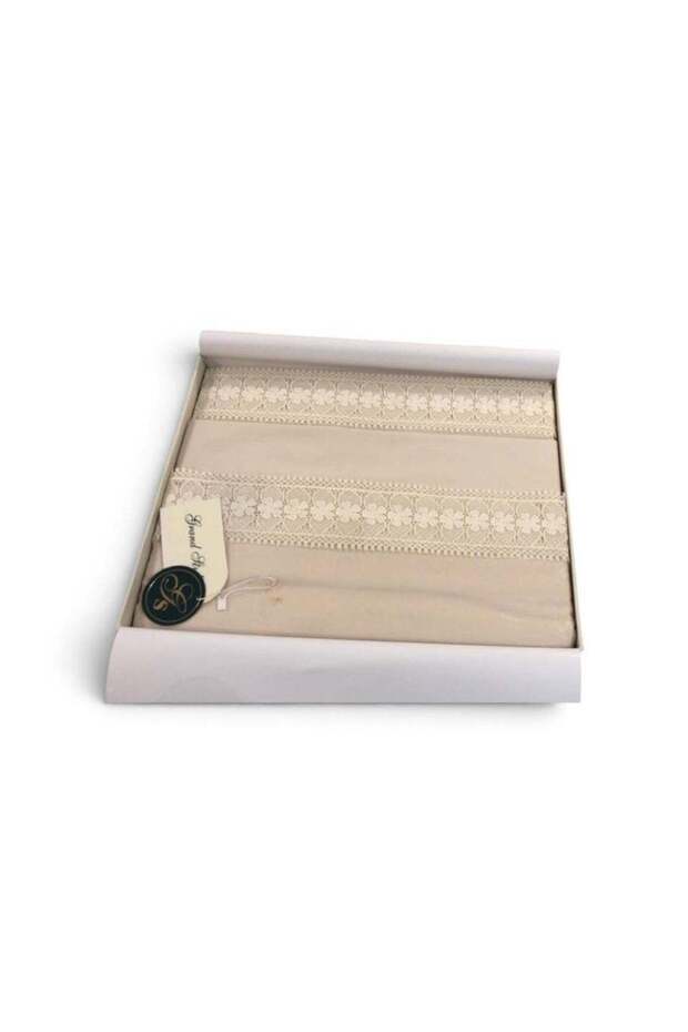 طقم ملاءات سرير من 5 قطع من جراند ستايل (ملاءة واحدة + 2 غطاء وسادة منقوش + 2 غطاء وسادة سادة) 100% قطن طبيعي / أبيض فاتح