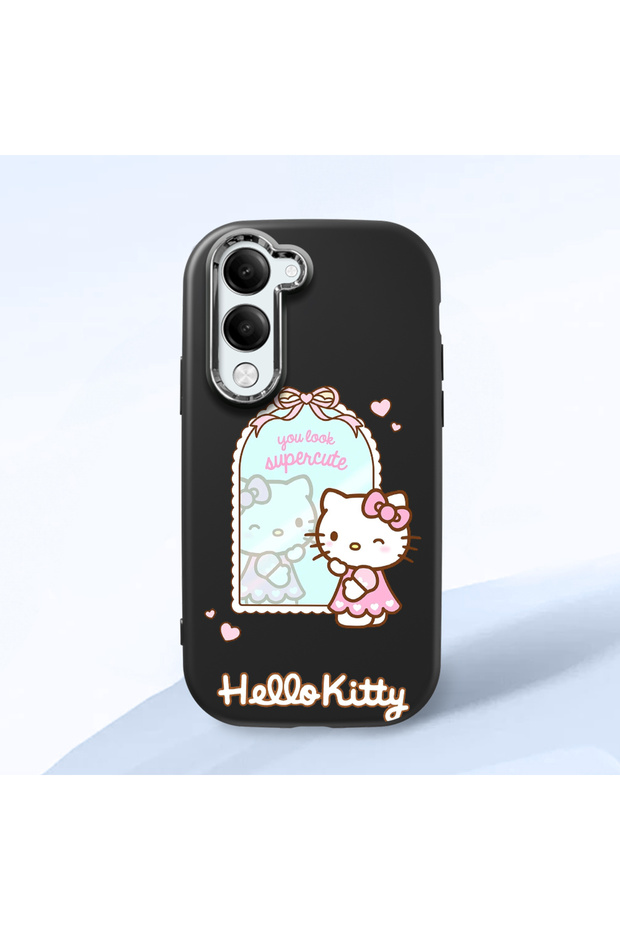Vivo Y04 Compatible Case Camera Protector Black Silicone Couple Phone Case Kitty Patterned