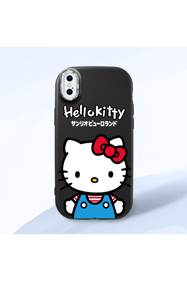 iPhone XS Max Compatible Case with Camera Protector Black Silicone Couple Phone Case with Kitty Pattern