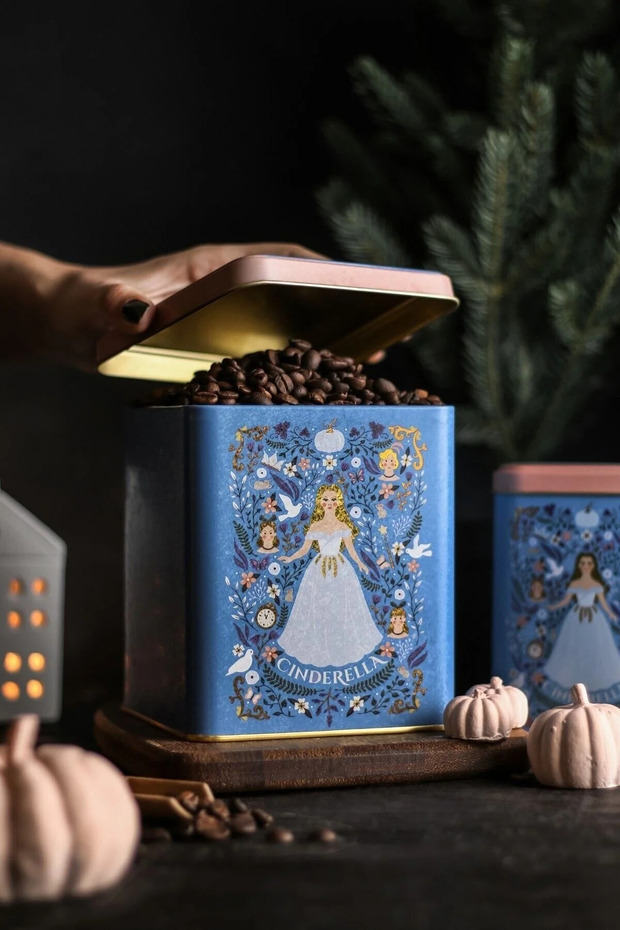 Tales Cinderella Patterned Metal Storage Container, 12 X 12 Cm, Kitchen Organizer, 2.1 Lt