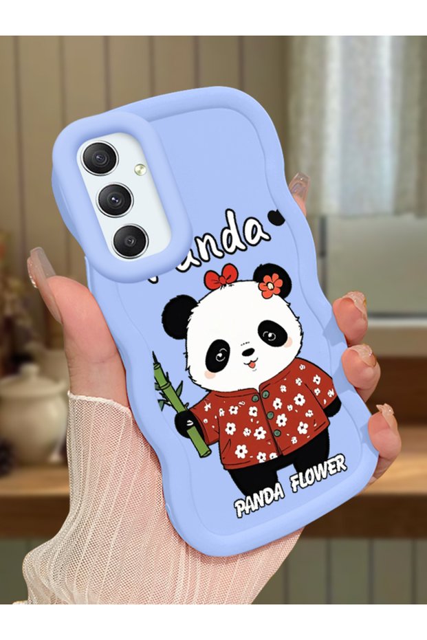 Samsung Galaxy A34 5g Compatible Case Camera Protector Blue Silicone Couple Phone Case Panda Pattern