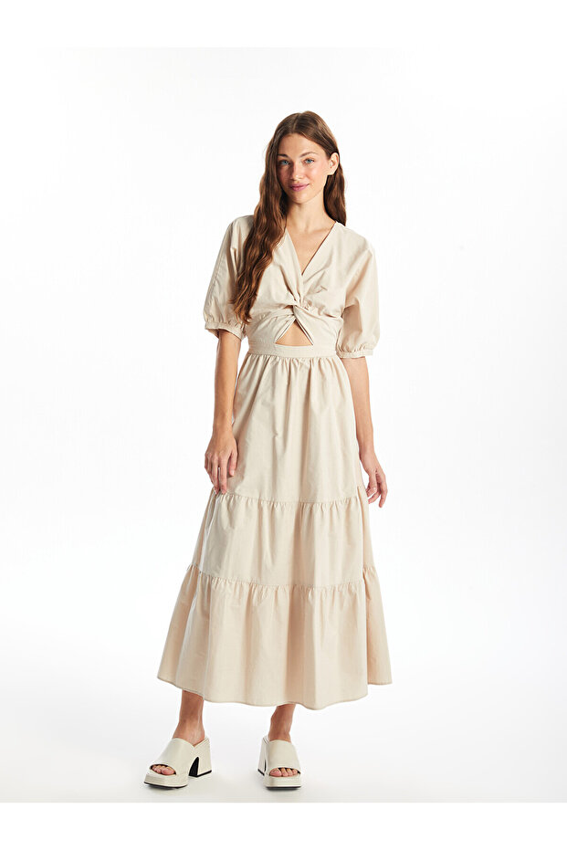 Original V-Neck Plain Short Sleeve A-Line Dress