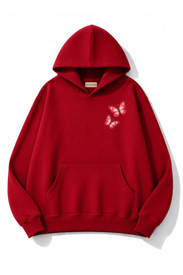 Butterfly Printed Hooded 2 Thread Threaded Sweatshirt
