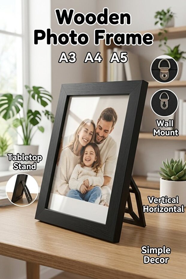 1 Solid Wood Photo Frame Stand Wall Mount Acrylic Front A3 A4 A5 Horizontal Vertical