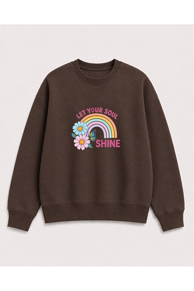 Rainbow Printed 2 Thread Threaded Crew Neck Sweatshirt