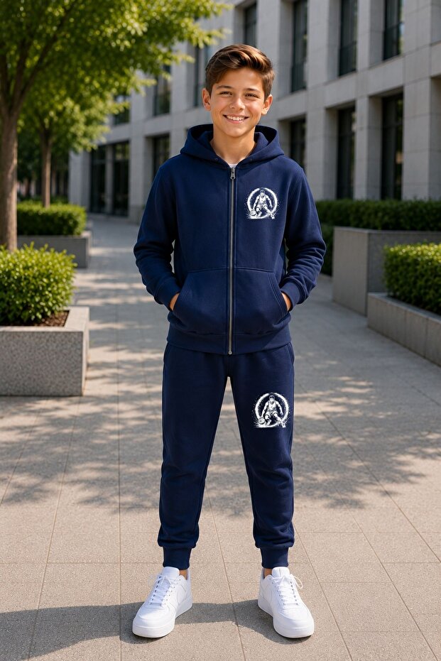Armikids School Fashion Printed Zippered Tracksuit Set