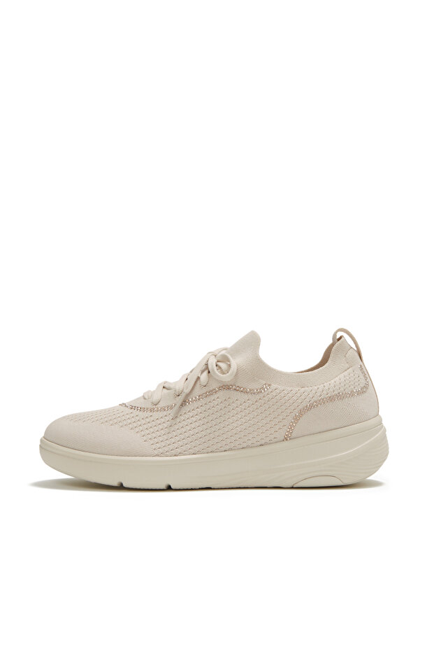 Women's Super-Q Crystal-Trim Knit Slip-On Laced Sneakers