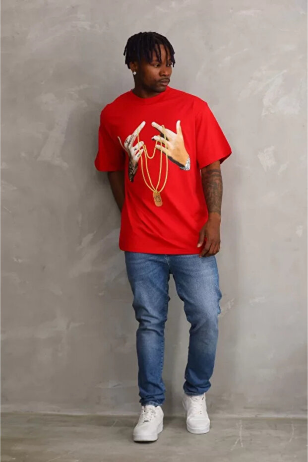 Unisex printed oversize t-shirt - red